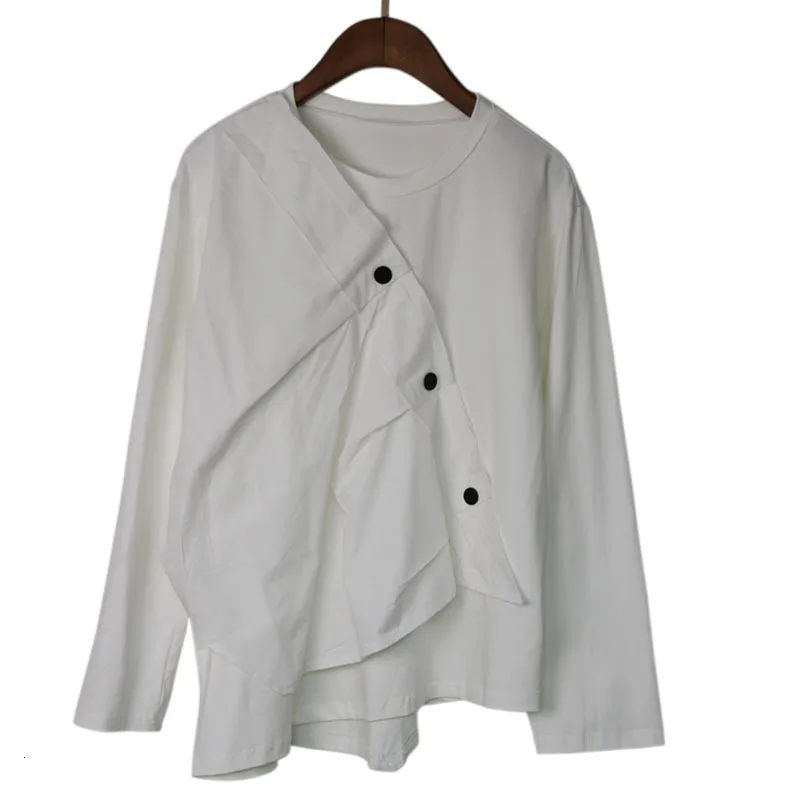 white WOMENGAGA футболки в европейском стиле, Женская мода, Осенние новые хлопковые женские футболки с круглым вырезом, модная женская одежда B002 - Цвет: white