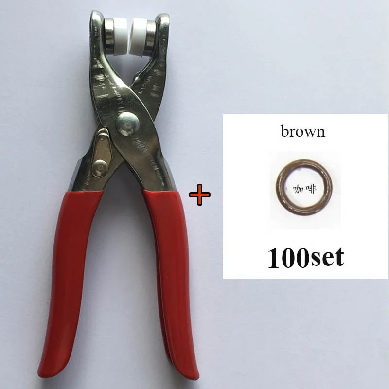 100 набор высокого качества латунь 9,5 мм клямерная кнопка, легко использовать плоскогубцы инструмент крепеж пресс штифты, кнопки пряжки - Цвет: plier and 100 brown