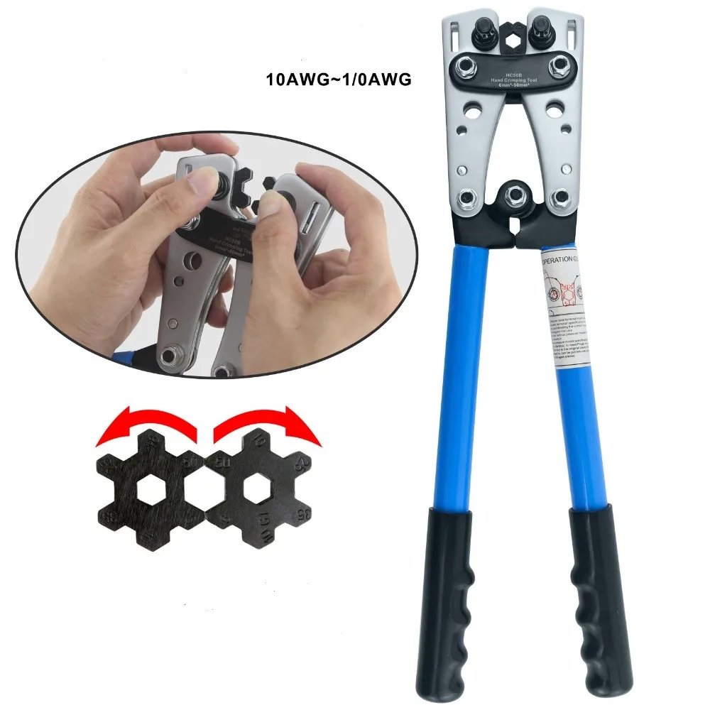 

6-50mm HX-50B Cable Lug Crimping Tool Terminals Connector Ratcheting Type Crimper Adjustable