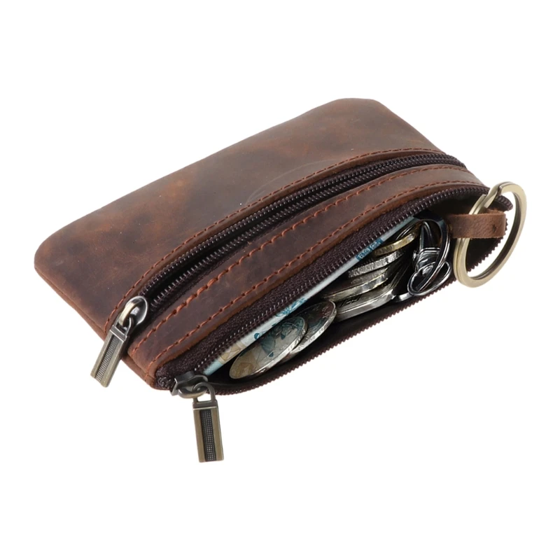 Cowhide Coin Purse Fashion Slim Women Men Zipper Around Wallet Card Key Holder Mini Bag