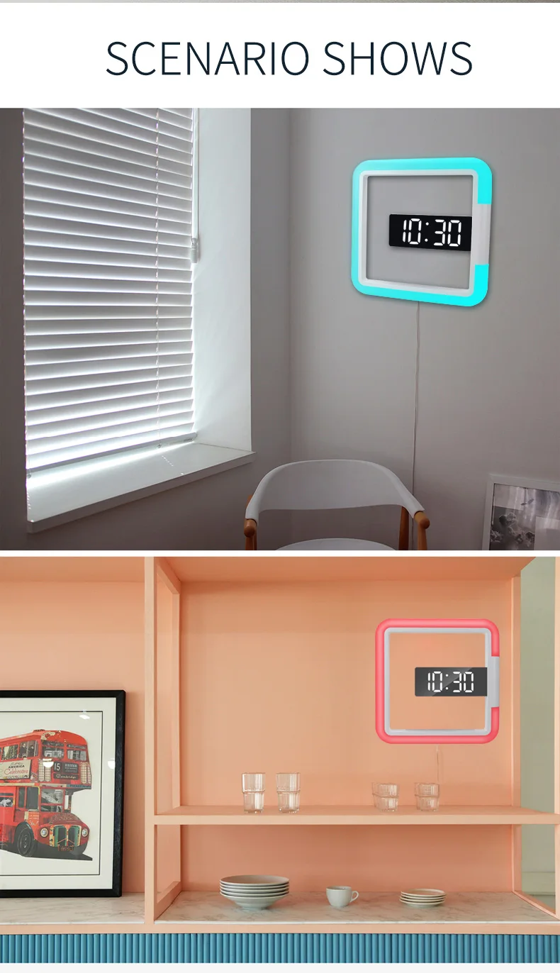 3D LED Digital Watch Clock Alarm Clock Mirror Hollow Wall Clock 7 Colors Modern Temperature Date Night Light For Home Living Roo