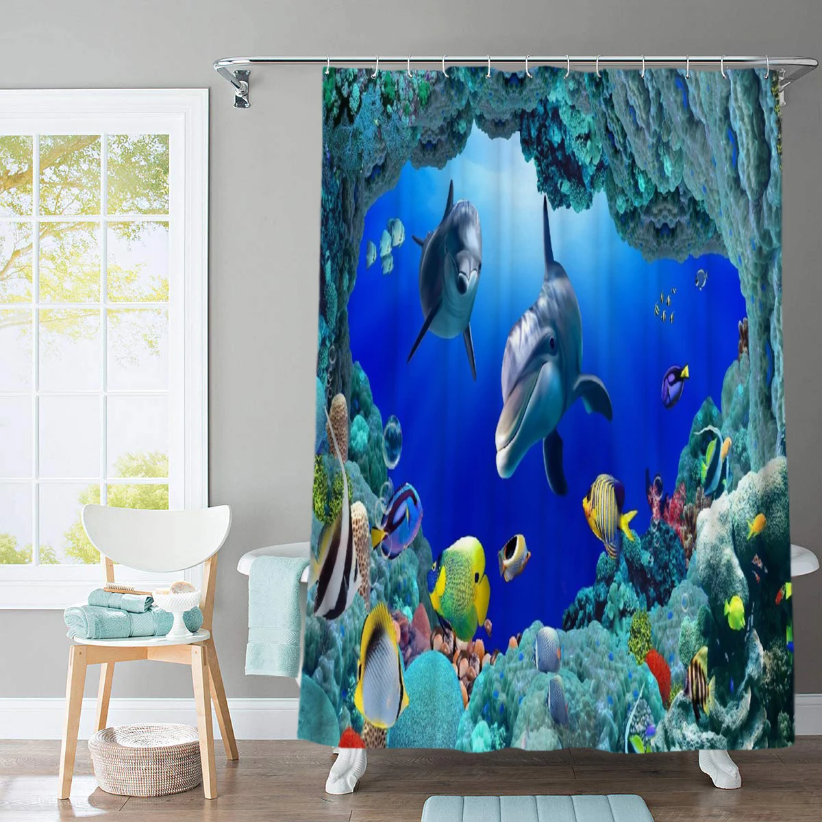 Набор для ванной комнаты с изображением слона, Океанский дельфин, глубокое море, 3D занавеска для душа с 12 крючками, подставка для коврика, крышка для унитаза, набор ковриков для ванной - Цвет: F Shower Curtain