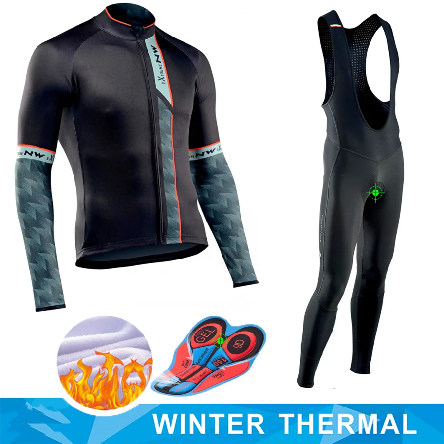 

2019 Pro Team NW Winter Thermal Fleece Cycling Clothes Men Northwave Jersey Suit Outdoor Riding Bike MTB Clothing Bib Pants Set