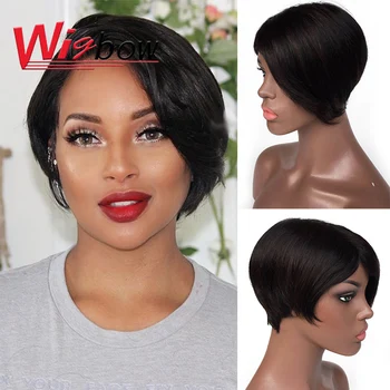 

Straight short bob hair wig pixie cut peruvian bang wig burgundy wig with highlight colored human hair wigs cheap wigs for women