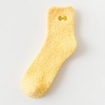 

New Hot Sale Women's Socks Coral Velvet Bow Embroidery Mid Candy Color Tube Sock Winter Home Floor Socks