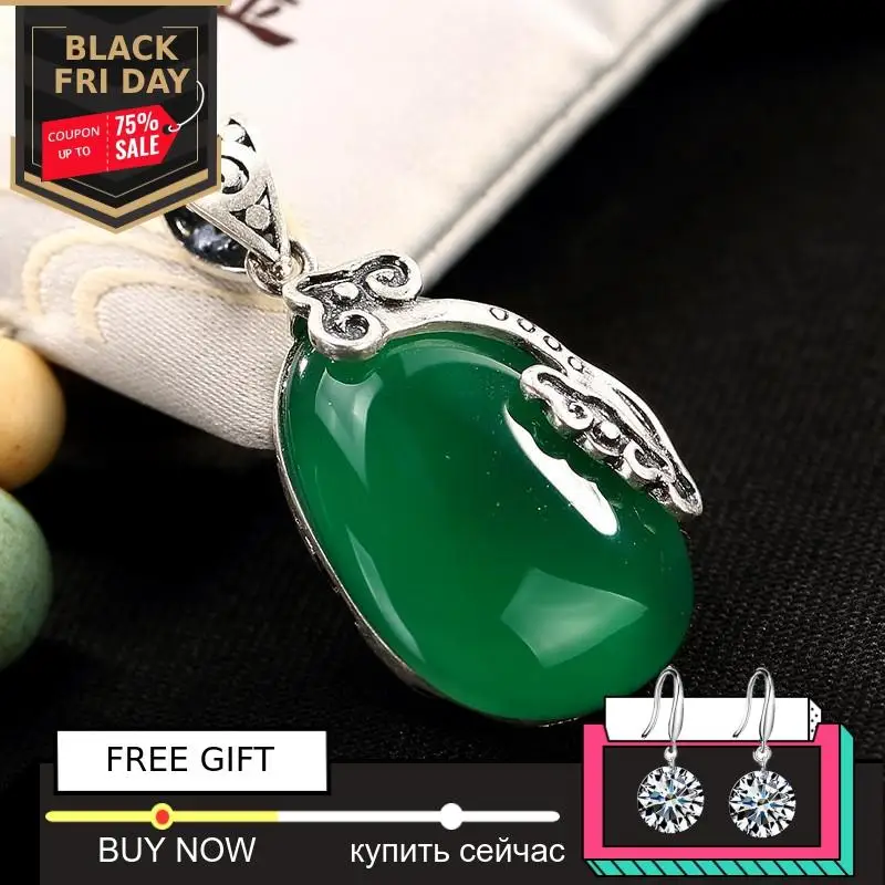 

NOT FAKE S925 Fine Antique shop store Pendants Emerald Pendant Luxury Taste Women Handmade Vintage Natural Chalcedony moldavite