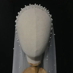bridal veil Pearl Beaded Veil  white 1.5 width  long trailing  cathedral wedding veils with comb wedding vail accesories women