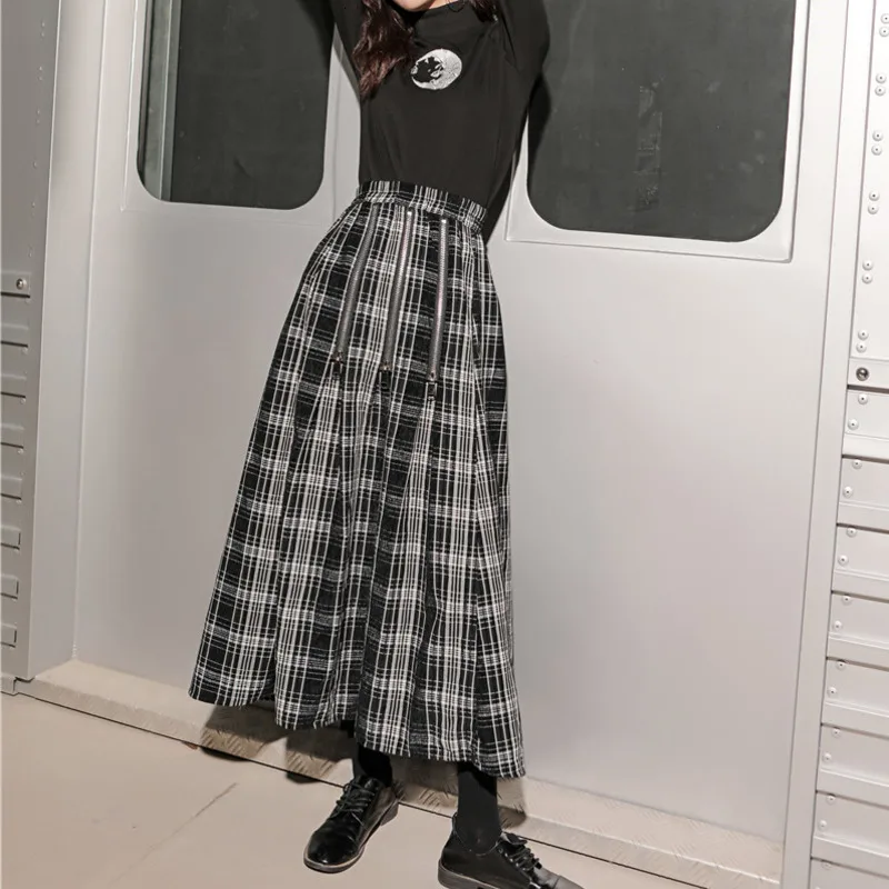 TVVOVVIN новая весенняя уличная модная женская одежда классическая черная клетчатая s-образная широкая нижняя юбка средней длины WK14201L