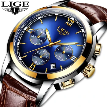 

LIGE Mens Watches Top Brand Luxury Brown Leather Men's Sport's Watch For Men Casual Waterproof Quartz Watch Reloj Hombre 2019