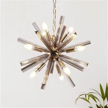 

New Loft Style Creative Smoke Crystal Chandelier Art Dandelion Destgn Parlor Dining Room Kitchen Hanging Lamp Fixtures LED Bulbs