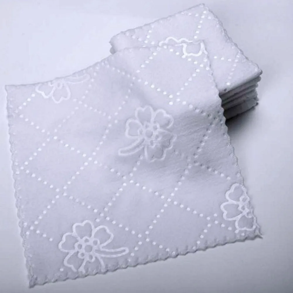 Ultrasonic Cut Edge Lace Square White Napkin Wmbossed Fiber Wipes Handkerchief Disposable Supplies for Hotel Restaurant