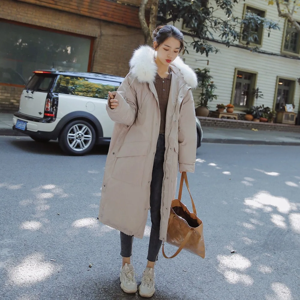 

Photo Shoot 2018 Winter New Style Retro chci-Style Waist Hugging Mid-length Hooded Large Fur Collar Cotton Coat Women Coat
