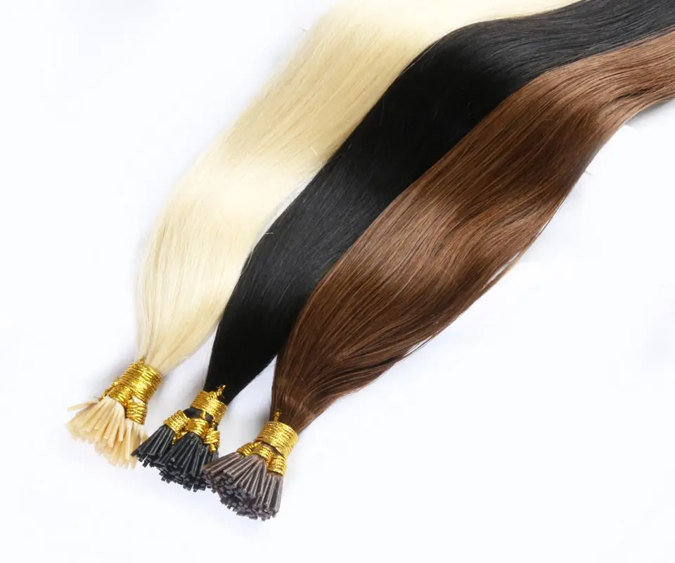 QHP Hair Straight Machine Made Remy Hair Extensions 50pcs/ Set Straight Keratin I Tip Human Extension Ombre Color Pink Red hair extensions