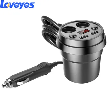 

Mobile Phone Charger Power Adapter Car-mounted Cup Frame Dual USB Digital Display One-two-function Cigarette Lighter 11745