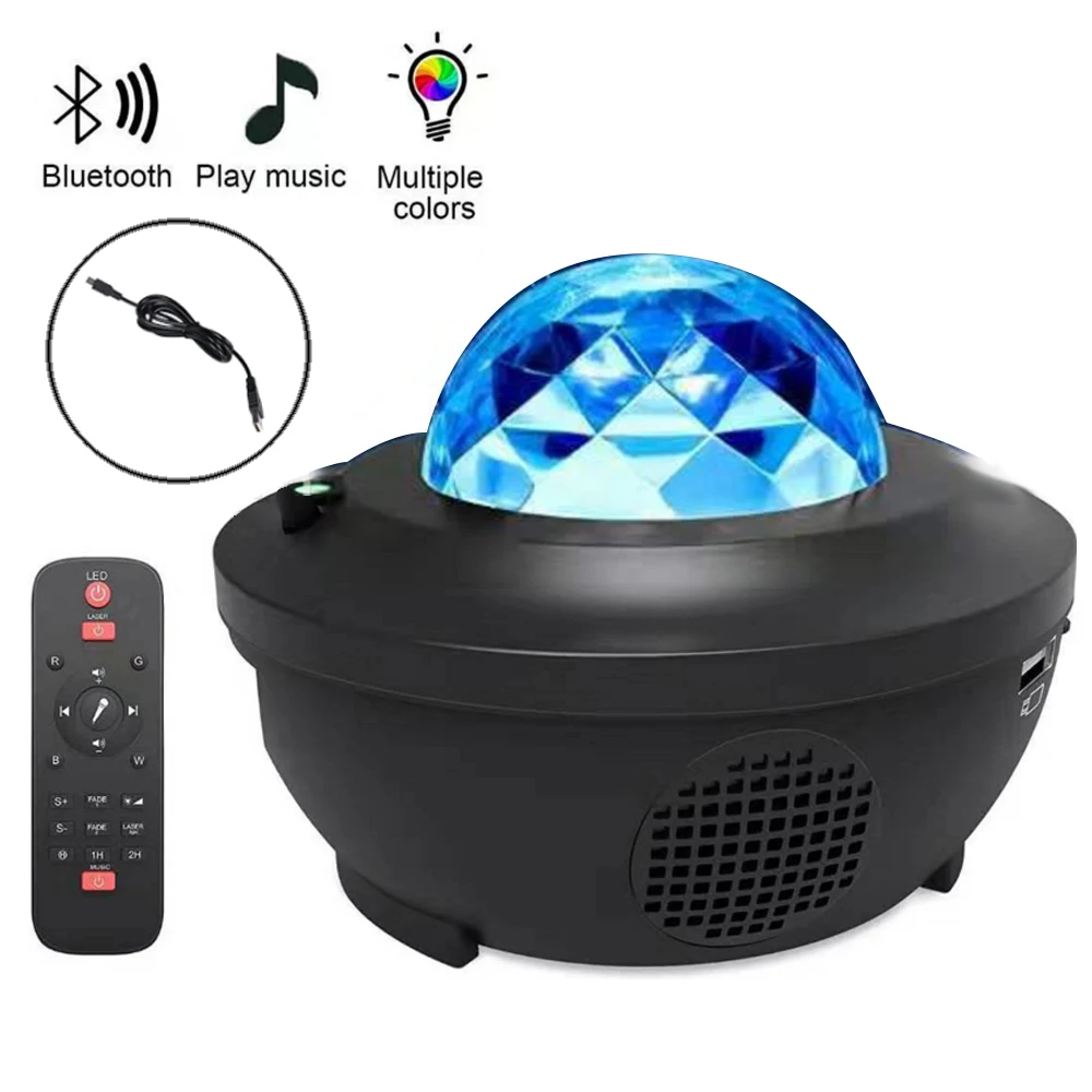 

5V USB LED Projector Starry Sky Lamp Remote Control with Music Bluetooth-compatible Speake Star/Moon/Ocean Wave Night Lights