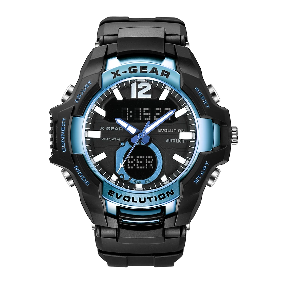 Мужские часы X-GEAR спортивные часы водонепроницаемые 50 м наручные часы Relogio Masculino Militar 1010 мужские часы цифровые военные армейские часы - Цвет: Синий