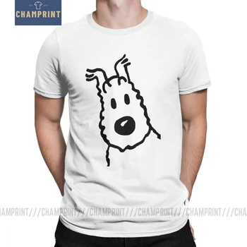 

Men's T-Shirts Snowy Tintin Merchandise Funny 100% Cotton Tee Short Sleeve The Adventures of Tintin T Shirt Clothing Plus Size
