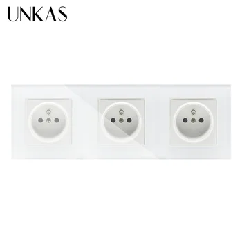 

UNKAS Crystal Glass Panel 16A French Standard, Wall Electric / Power 3 Gang 1 Way Socket / Plug