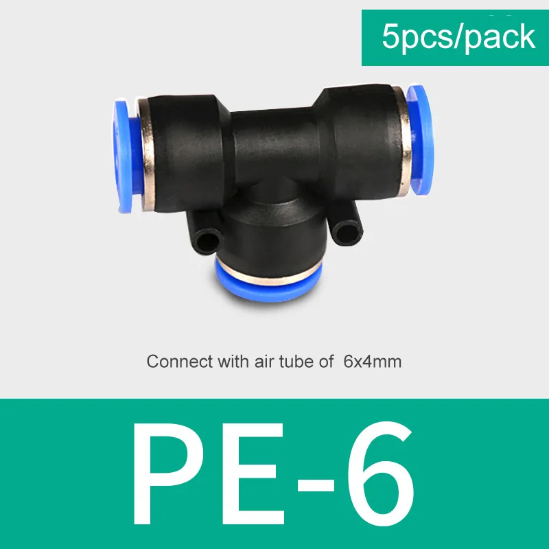 ELECALL 5 шт. пневматические фитинги для пальцев, искусственные бриллианты, Т-образный 3-сторонний выход пуш-ап нить быстрый разъем воздушный на обратной стороне обеспечивает удобство штепсельной вилки PE05/PE4/PE6/PE8/PE10/PE12/PE16 - Цвет: PE-6