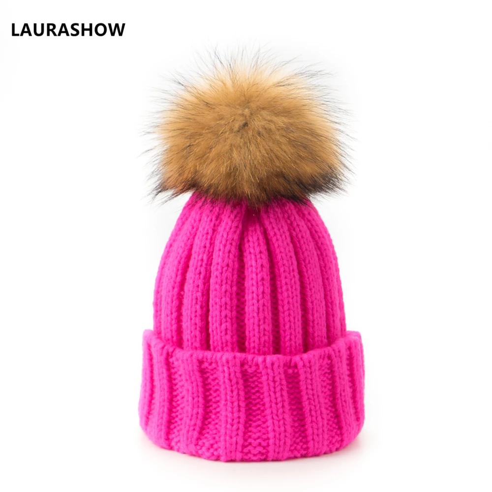 LAURASHOW цветная шапка из натурального меха норки с помпонами, шерстяная шапка для взрослых и детей, вязаная шапка, шапочки