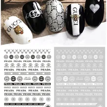 5 шт./лот, черный и белый спортивный стиль, фирменный логотип, 3D стикер для ногтей, сделай сам, наклейки, наклейки для маникюра, наклейки для ногтей, новинка