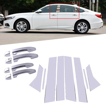 

8pcs/Set Chrome Side Door Handle W/Smart Keyhole + Pillar Post Trim Cover Set Fit for Honda Accord 2020 2019 2018