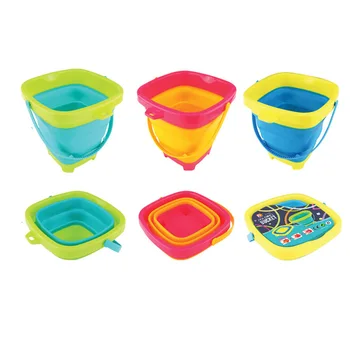 Portable Children Beach Bucket Sand Toy Foldable Collapsible Plastic Pail Multi Purpose Summer Party Playing Storage RandomColor 1
