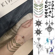 Waterproof Temporary Tattoo Sticker Branch Leaf Wreath Linear Feather Fake Tatto Hand Arm Men Women Children Tattoos Body Art