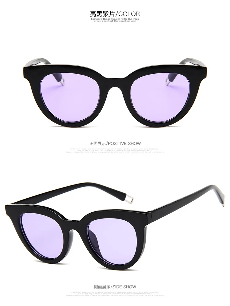 Новые овальные солнцезащитные очки с кошачьими глазами и звездами, женские брендовые дизайнерские очки в стиле панк, женские прозрачные солнцезащитные очки красного цвета - Цвет линз: black purple