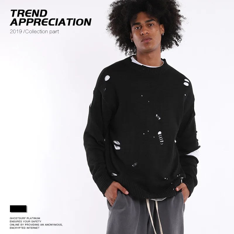 

Tide Brand Autumn and Winter New Trend Hole Street Loose Men's Sweater Men's Sweater