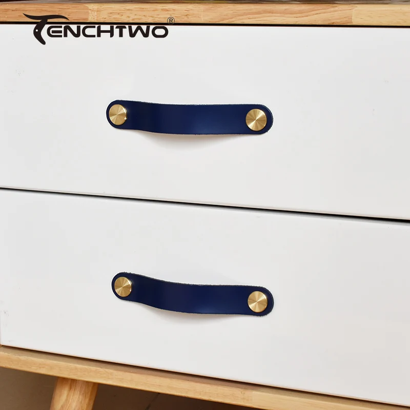 TENCHTWO Blue Leather Furniture Handle Dresser Drawer Shoe Cabinet Pulls  Vintage Wardrobe Gold Brass Door Knob Kitchen Accessory - AliExpress 13