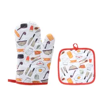 2Pcs/set oven insulation gloves With mat Mitts Baking Anti-Hot Gloves Pad Oven Microwave Kitchen Tool Decor hittebestendige 4FM
