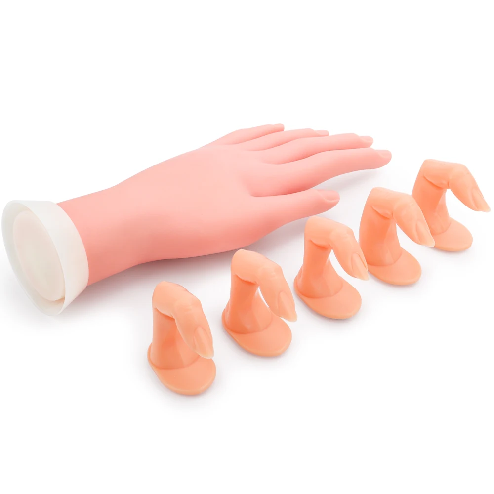 

1PC Flexible Soft Plastic Hand + 5 Practice Fake Fingers Nail Supplies For Professionals Display Model Nail Salon Supplies Tools