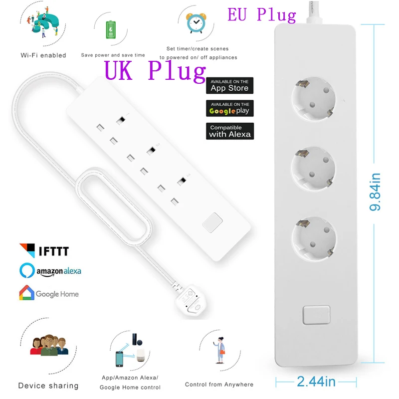 

Smart Wifi Power Strip Surge Protector Multiple Power Sockets 2 USB Port Voice Control for Amazon Echo Alexa's Google Home Timer