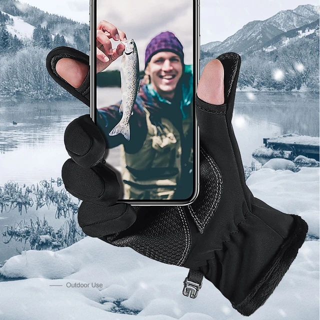 Winter Fishing Gloves 2 Finger Flip Fingerless Gloves Non-slip Waterproof Warm  Winter Gloves for Fishing
