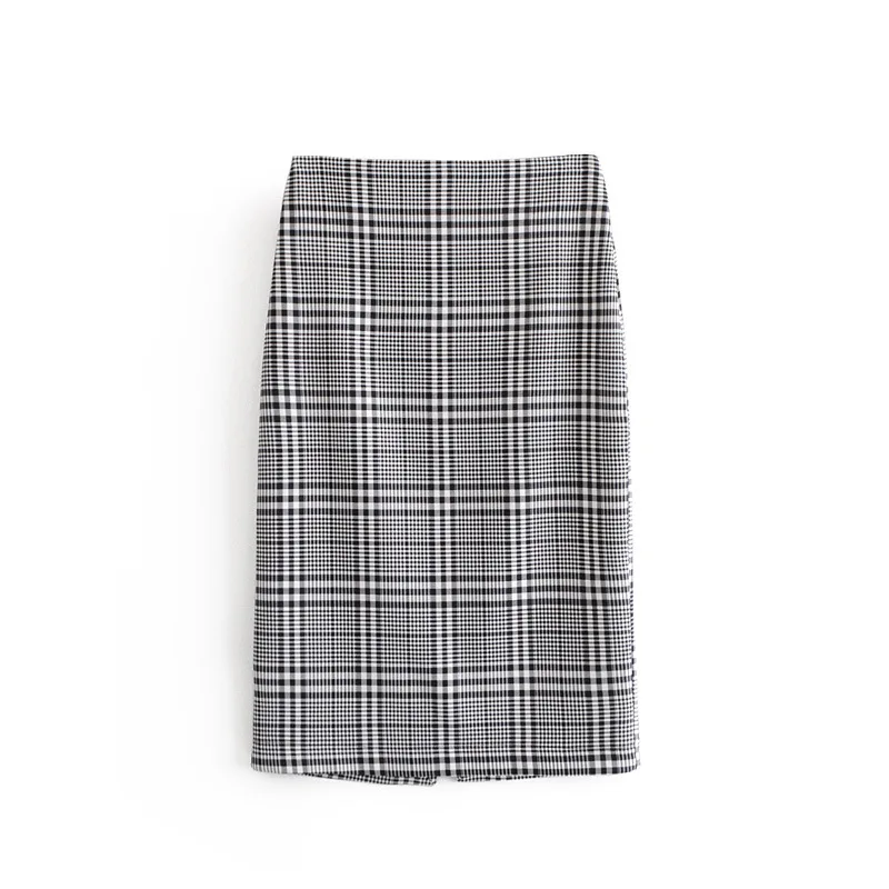 

2018 Europe And America Autumn WOMEN'S Dress Plaid Slit Straight-Cut Skirt 860