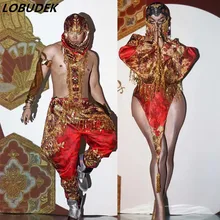 Винтажное красное платье с бахромой, китайский стиль, ночной клуб, бар, DJ, для мужчин и женщин, певцы, сценический танцевальный костюм для выступлений