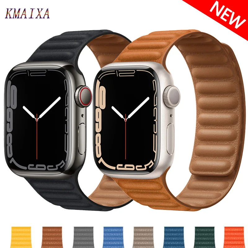 Ремешок кожаный для Apple watch band 44 мм 40 41 45 42 38 оригинальный браслет с магнитной