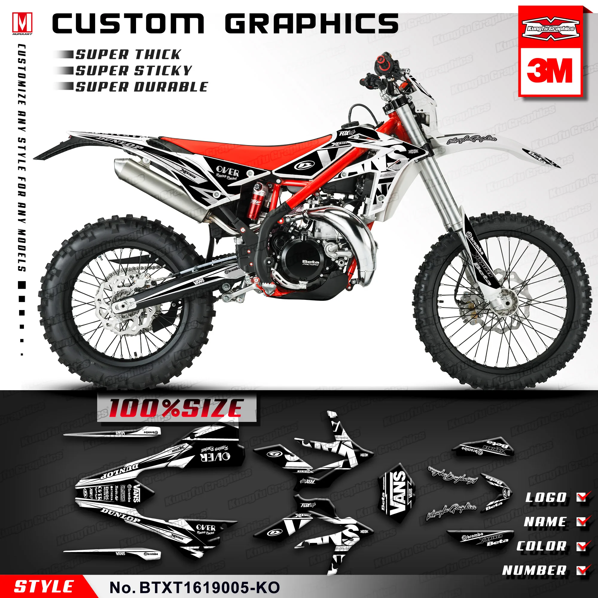 KUNGFU กราฟิก Enduro Decals Custom Dirt Bike ชุดสติกเกอร์สำหรับ Beta
