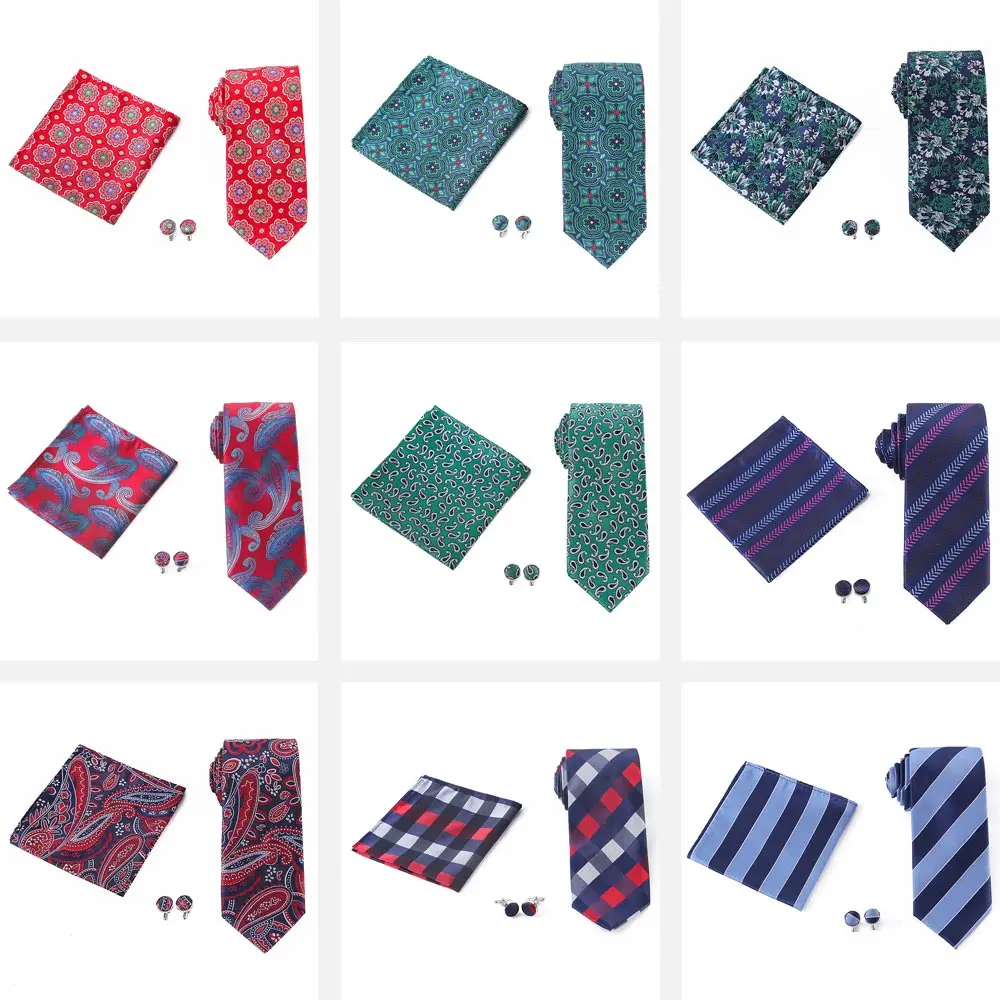 YISHLINE NECK TIE &amp HANDKERCHIEF CUFFLINK SET PLAID STRIPED FLORAL JACQUARD TIES POCKET SQUARE FOR MAN WEDDING BRIDEGROOM | Аксессуары