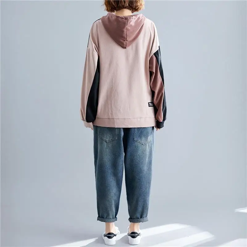 Najtaniej Ponadgabarytowych bluzy z kapturem bluza z kapturem Patchwork koreański styl kobiet 2019 Kpop bluza z kapturem bluza z kapturem bluza plus size Streetwear kobieta ubrania