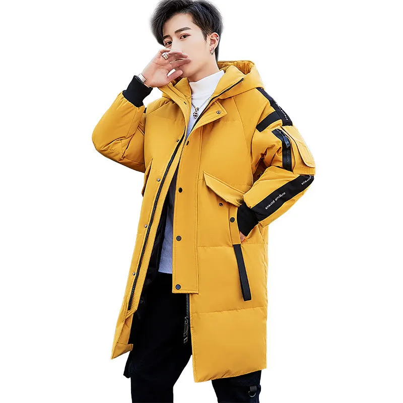 

Мужской зимний пуховик на белом утином пуху, ветрозащитный Теплый пуховик с капюшоном, популярная брендовая одежда для работы, красивая одежда средней длины