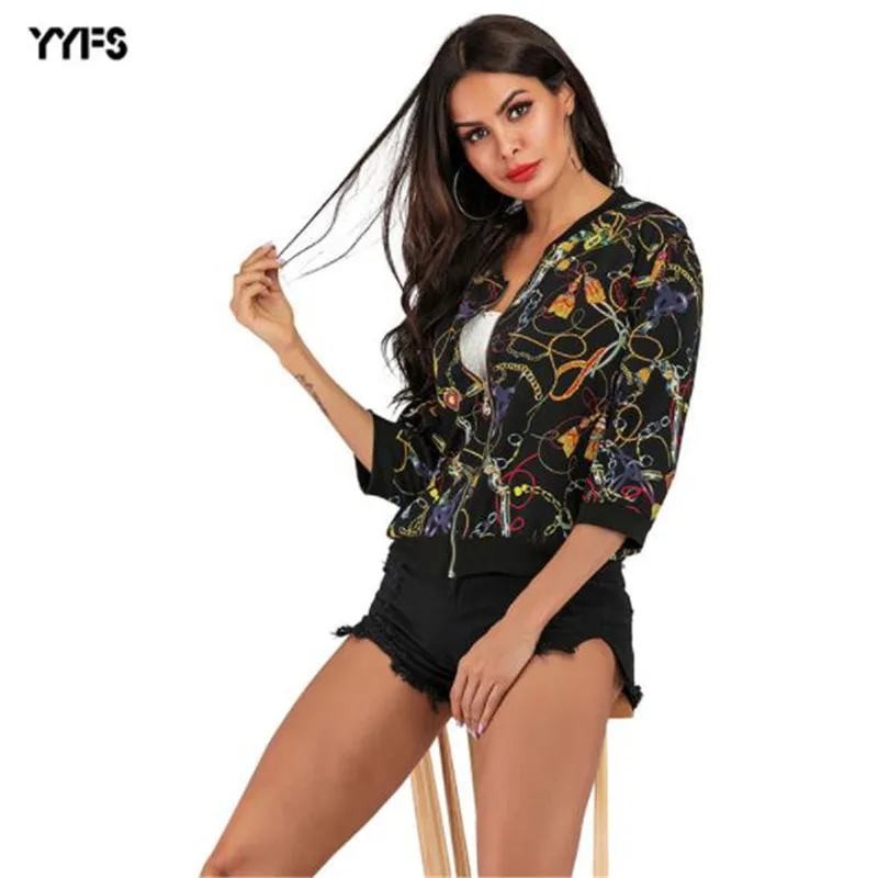 

Womens Summer Jackets Floral Print Crew Neck Zipper Female Clothing Sun Protection Clothing