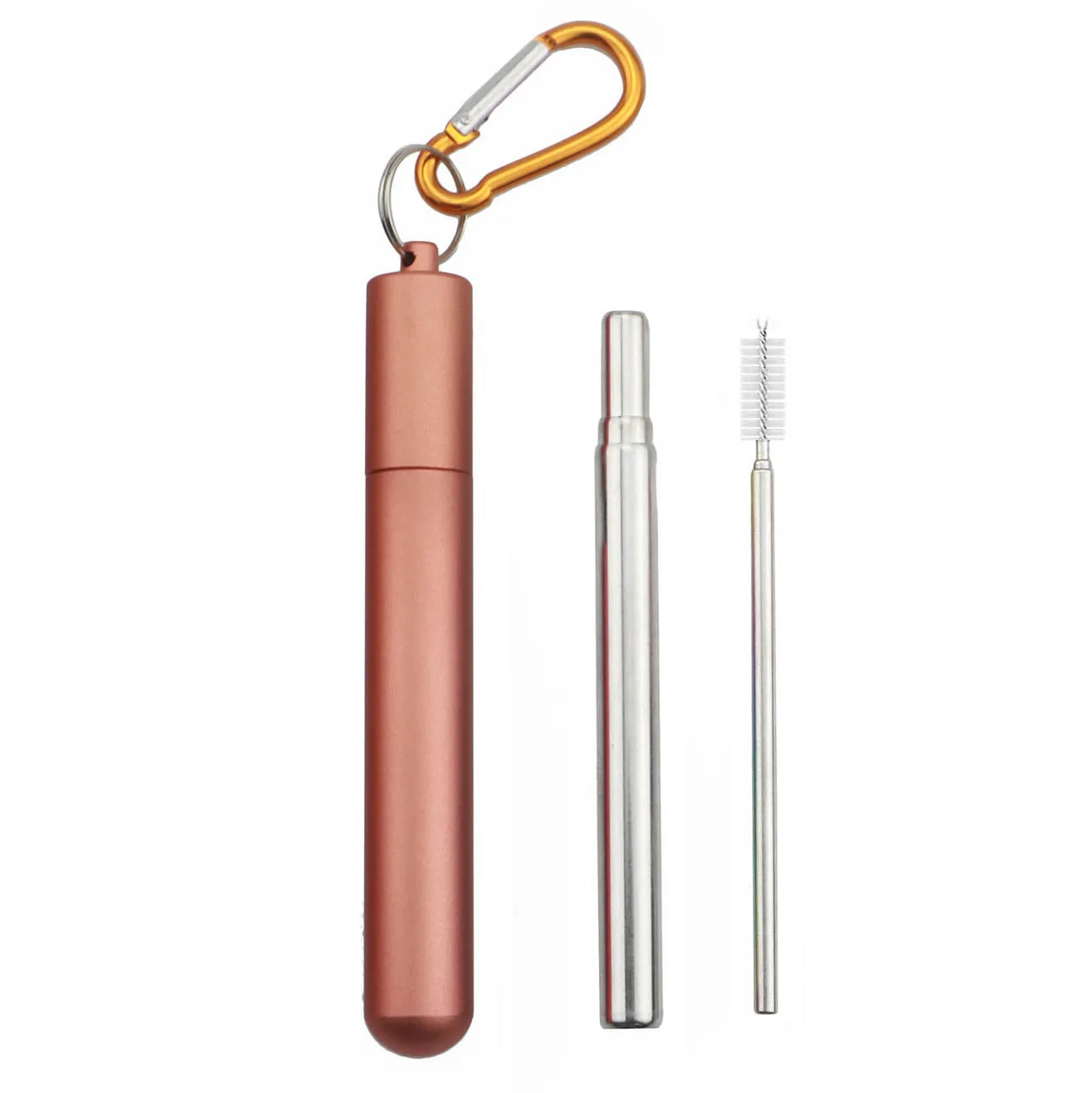 Rose Case Silver Телескопическая соломинка для питья для путешествий, портативная складная металлическая соломинка для питья, соломинка из нержавеющей стали 304, чехол с кисточкой - Цвет: Rose Case Silver