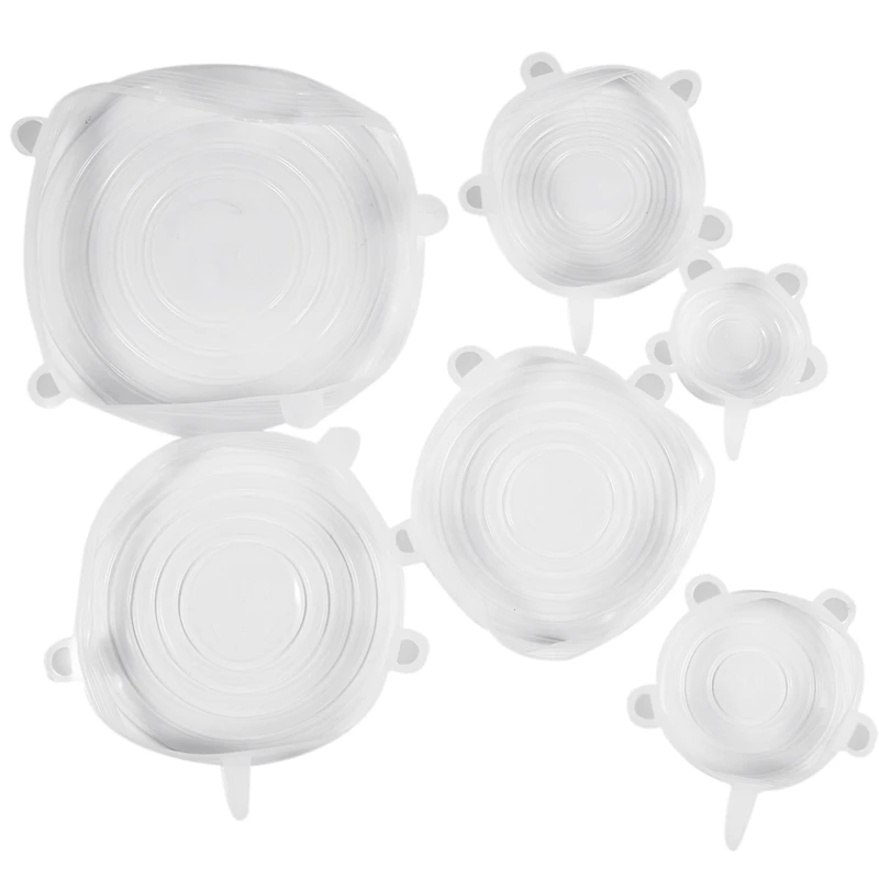 

Stretch Lids,Silicone Stretch Covers, Reusable Seal Food Stretch Wrap 6 Pack of Various Sizes for Fruits & Vegetables or Cups, B