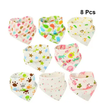

8PCS Triangle Shape Double Layer Baby Bibs Cute Printing Soft Cotton Newborn Dining Bibs For Girl Boy (Random Style)