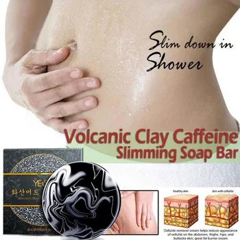 

Volcanic Clay Coffee Slimming Soap Bar Skin Whitening Body Cleaner Acne Treatment with 5 Weight Loss Fat Burning Navel Stickers