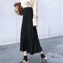 Осень зима Jupe Femme теплая трикотажная юбка миди Корейская женская юбка с высокой талией Женская Расклешенная повседневная юбка в складку Saias