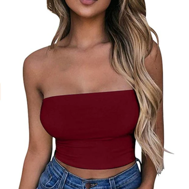 Mujeres Crop Top sin mangas elástico sólido de tubo tirantes verano playa HSJ88 _ - AliExpress Mobile