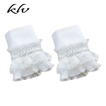 

European Women Tiered Ruffles Lace Horn Cuffs Wrinkled Layered Princess Retro White Decorative Fake Sleeve Wrist Warmer